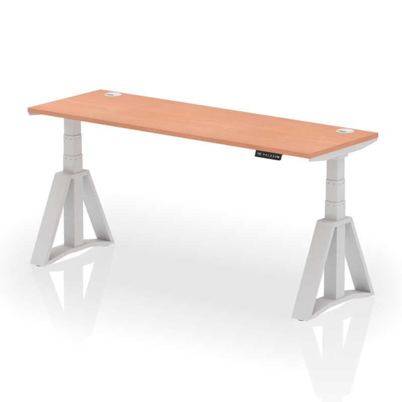 air height adjustable slimline desk with cable ports with piste foot