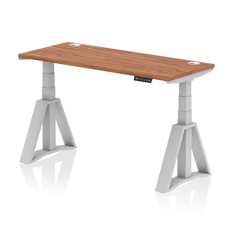 air height adjustable slimline desk with cable ports with piste foot