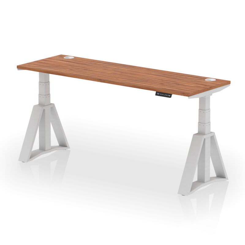 air height adjustable slimline desk with cable ports with piste foot