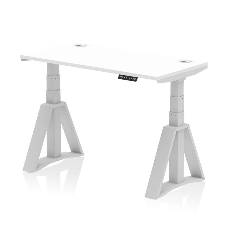 air height adjustable slimline desk with cable ports with piste foot