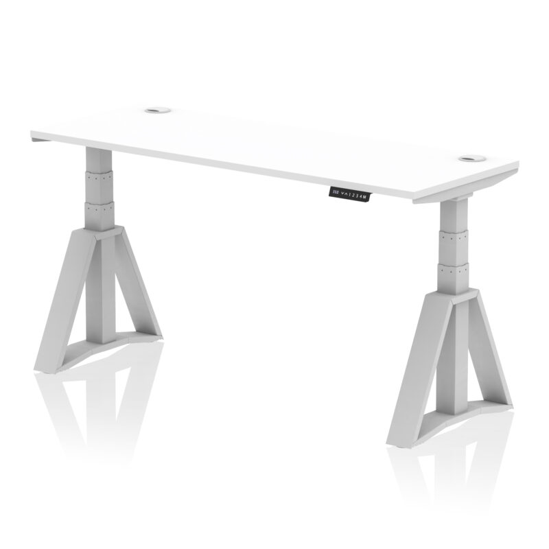 air height adjustable slimline desk with cable ports with piste foot