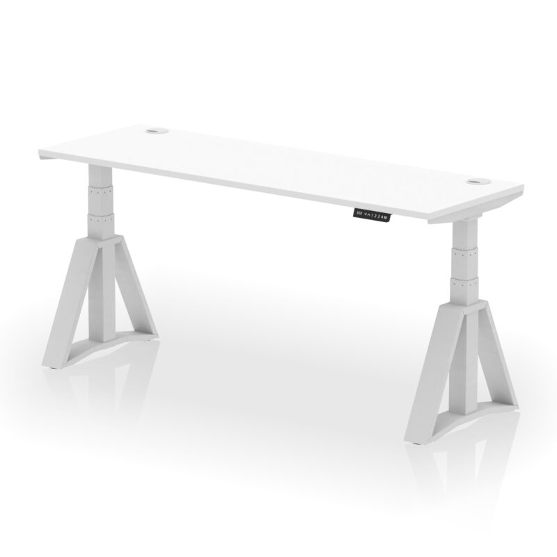 air height adjustable slimline desk with cable ports with piste foot