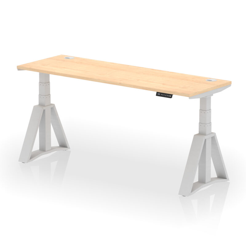 air height adjustable slimline desk with cable ports with piste foot