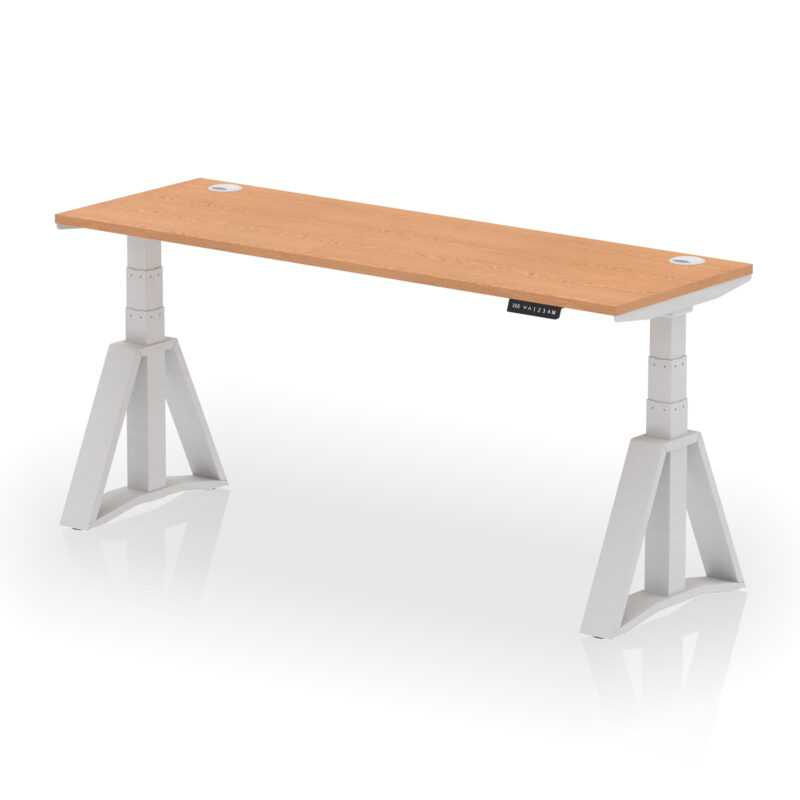 air height adjustable slimline desk with cable ports with piste foot