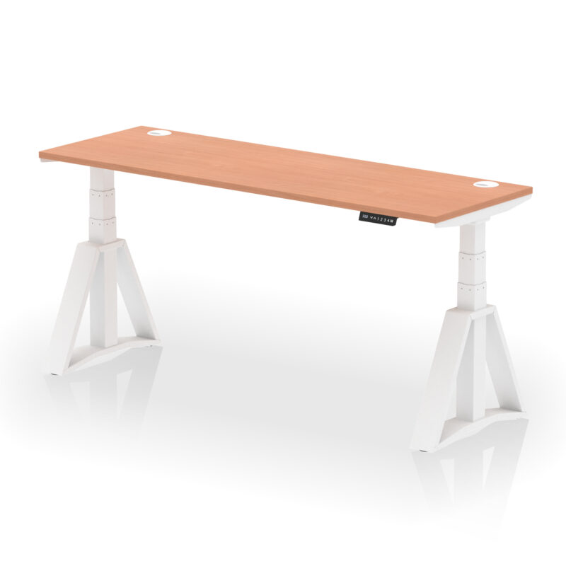 air height adjustable slimline desk with cable ports with piste foot