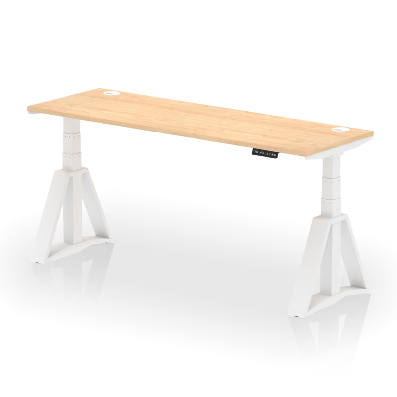 air height adjustable slimline desk with cable ports with piste foot