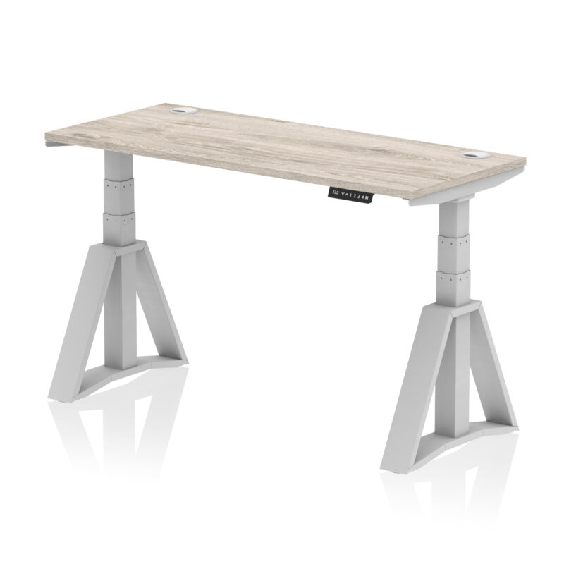 air height adjustable slimline desk with cable ports with piste foot