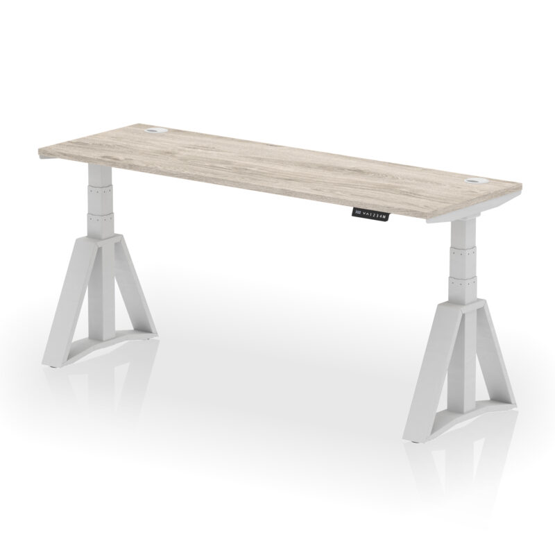 air height adjustable slimline desk with cable ports with piste foot
