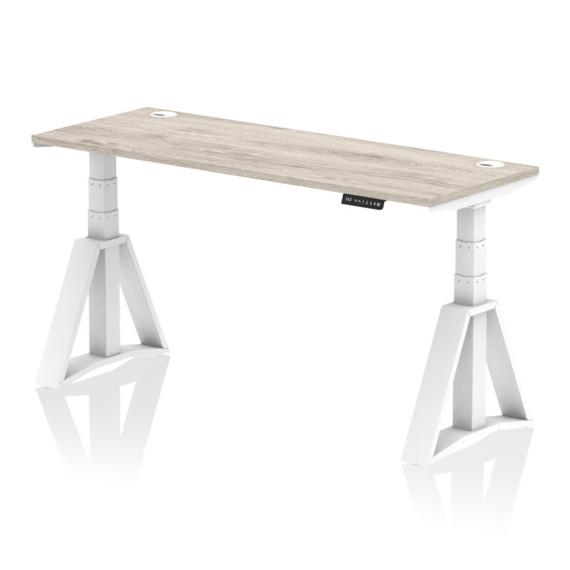 air height adjustable slimline desk with cable ports with piste foot