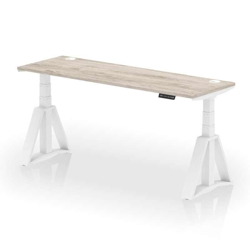 air height adjustable slimline desk with cable ports with piste foot