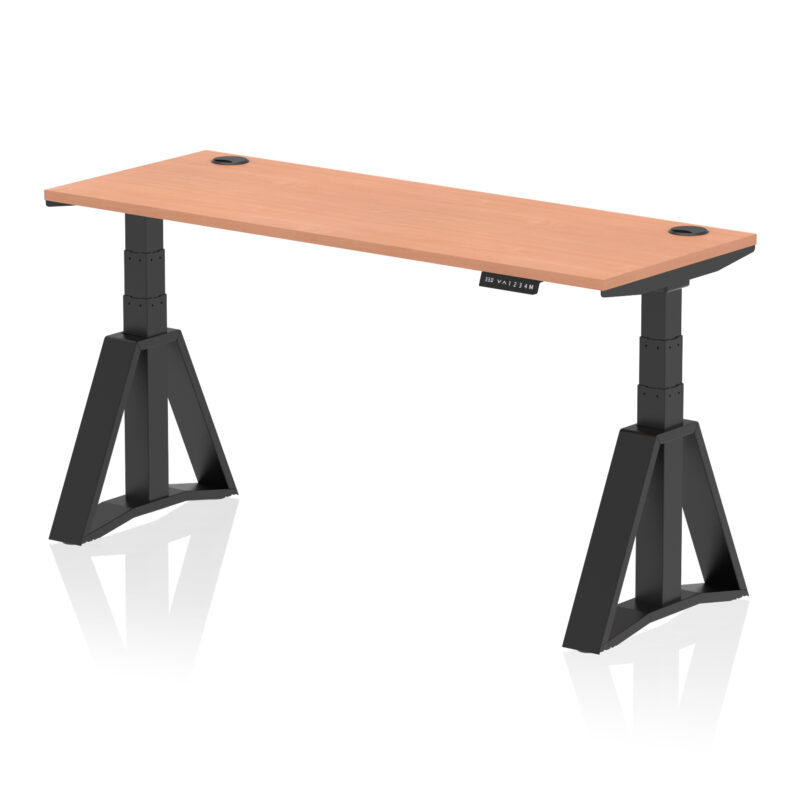 air height adjustable slimline desk with cable ports with piste foot