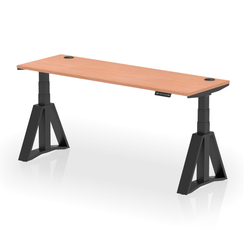 air height adjustable slimline desk with cable ports with piste foot