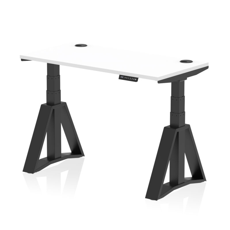 air height adjustable slimline desk with cable ports with piste foot