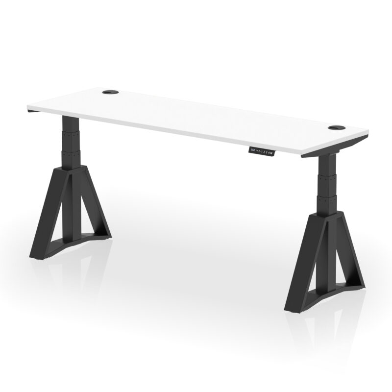 air height adjustable slimline desk with cable ports with piste foot