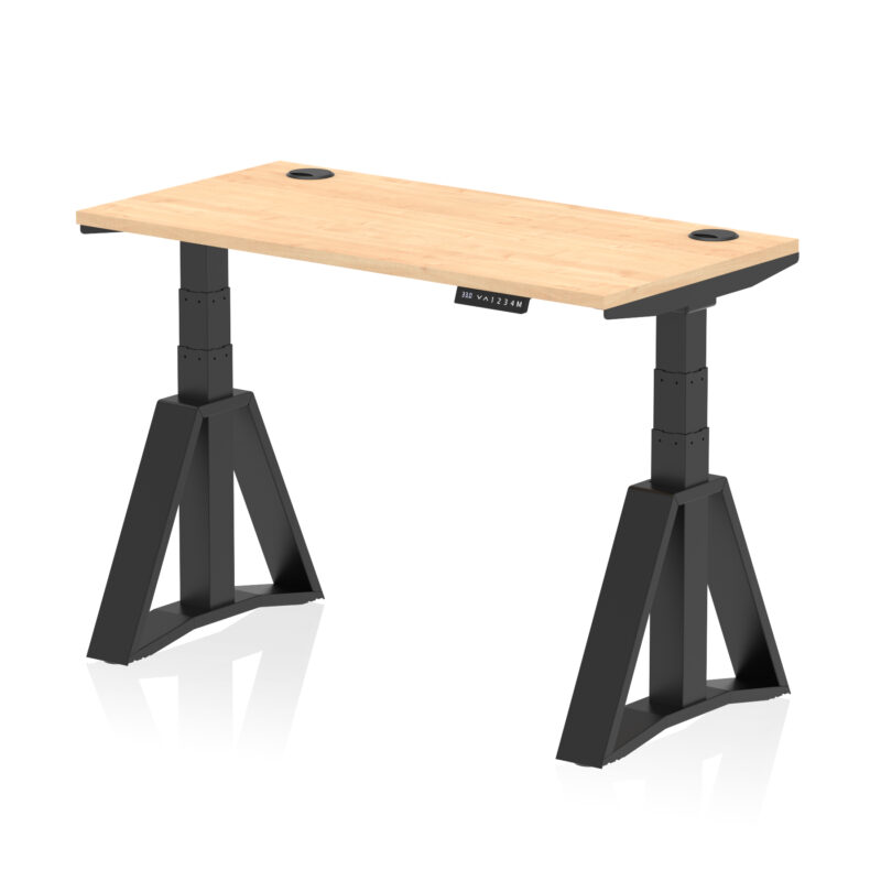 air height adjustable slimline desk with cable ports with piste foot