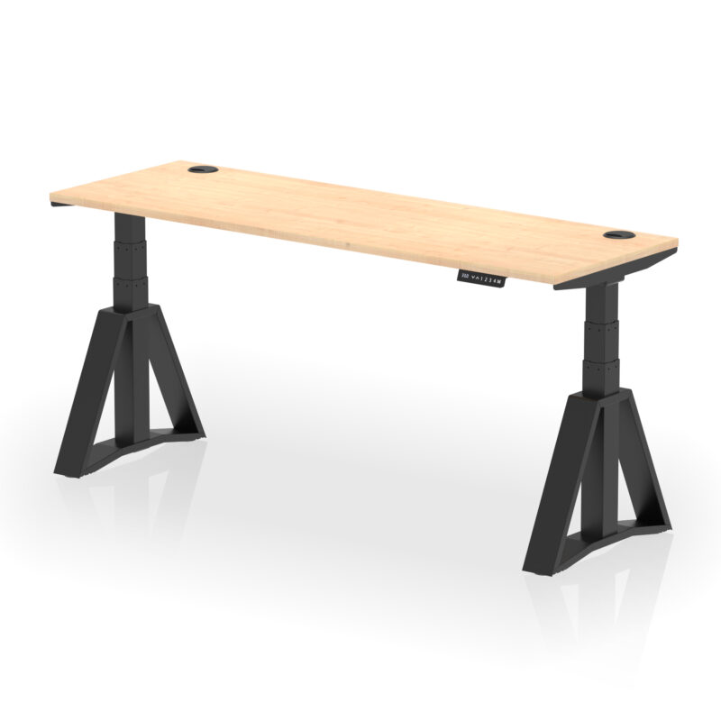 air height adjustable slimline desk with cable ports with piste foot