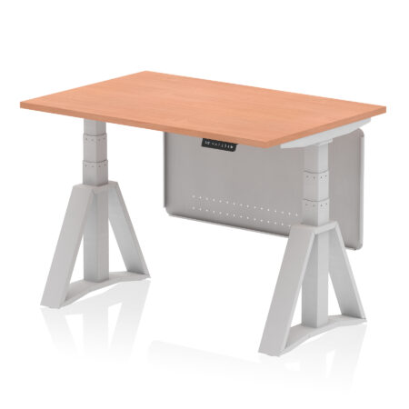 air height adjustable desk without cable ports with steel modesty panel with piste foot