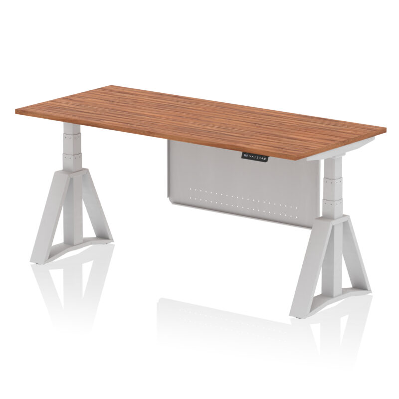 air height adjustable desk without cable ports with steel modesty panel with piste foot