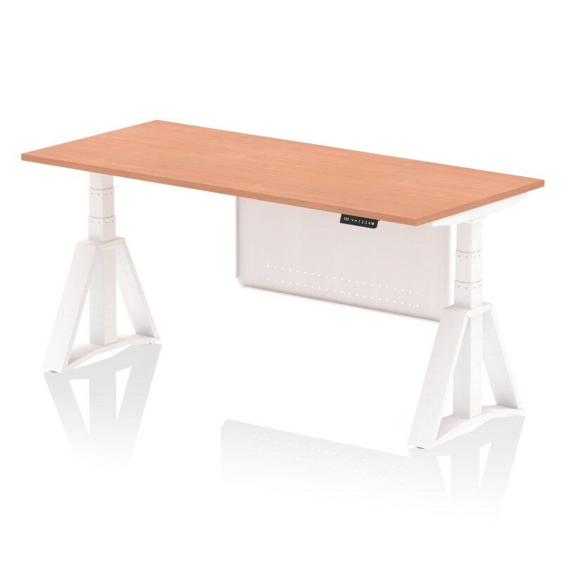 air height adjustable desk without cable ports with steel modesty panel with piste foot
