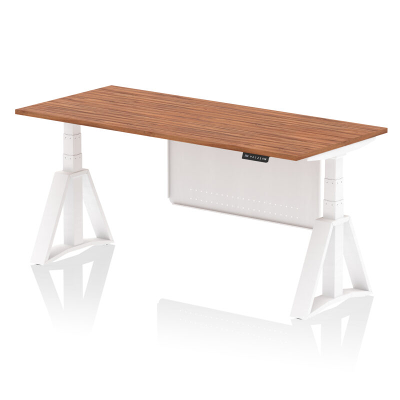 air height adjustable desk without cable ports with steel modesty panel with piste foot