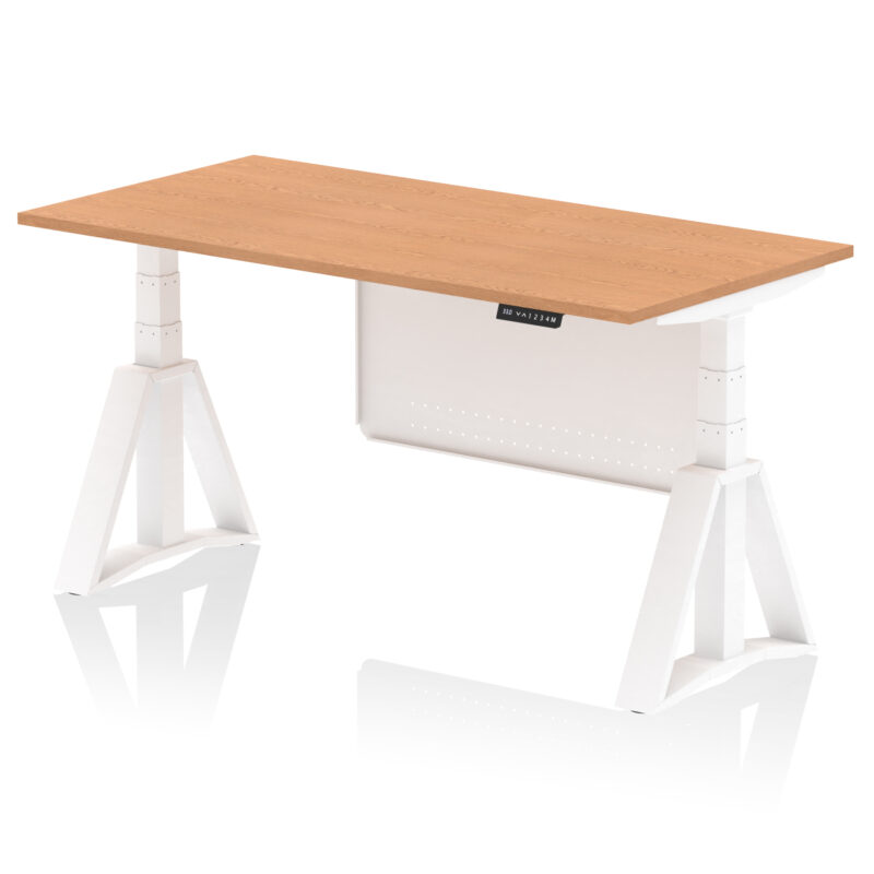 air height adjustable desk without cable ports with steel modesty panel with piste foot