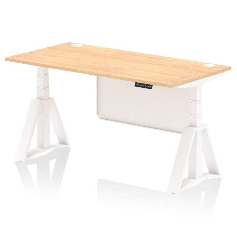 air height adjustable desk with cable ports with steel modesty panel with piste foot