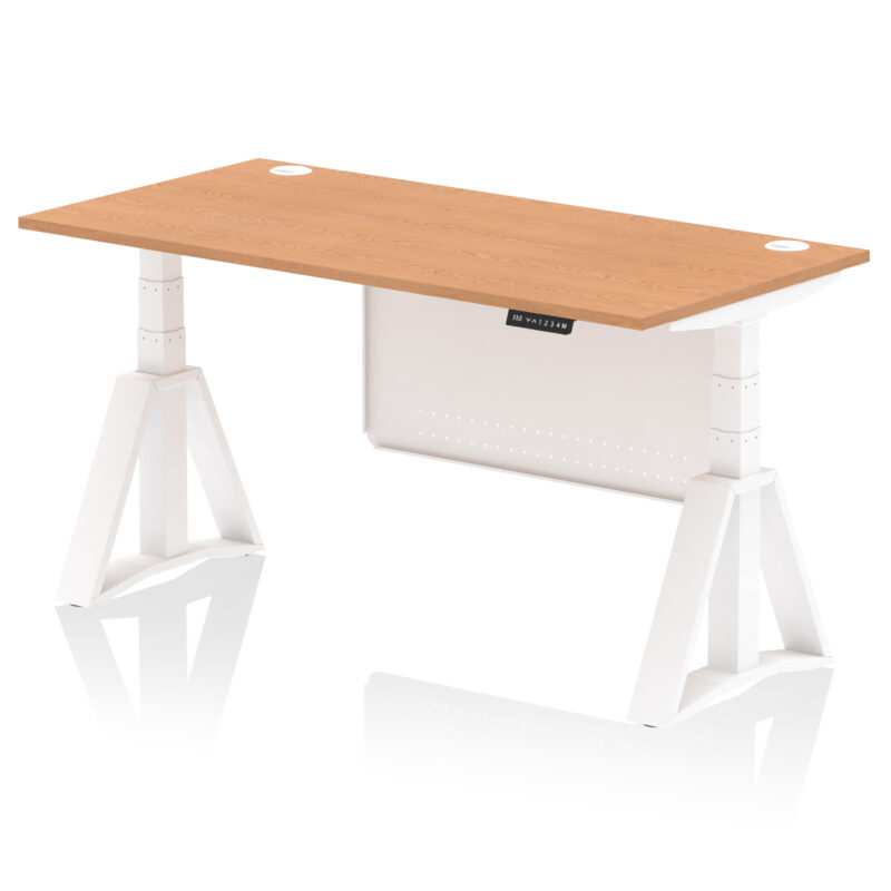 air height adjustable desk with cable ports with steel modesty panel with piste foot