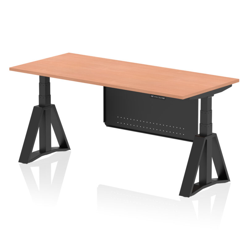 air height adjustable desk without cable ports with steel modesty panel with piste foot
