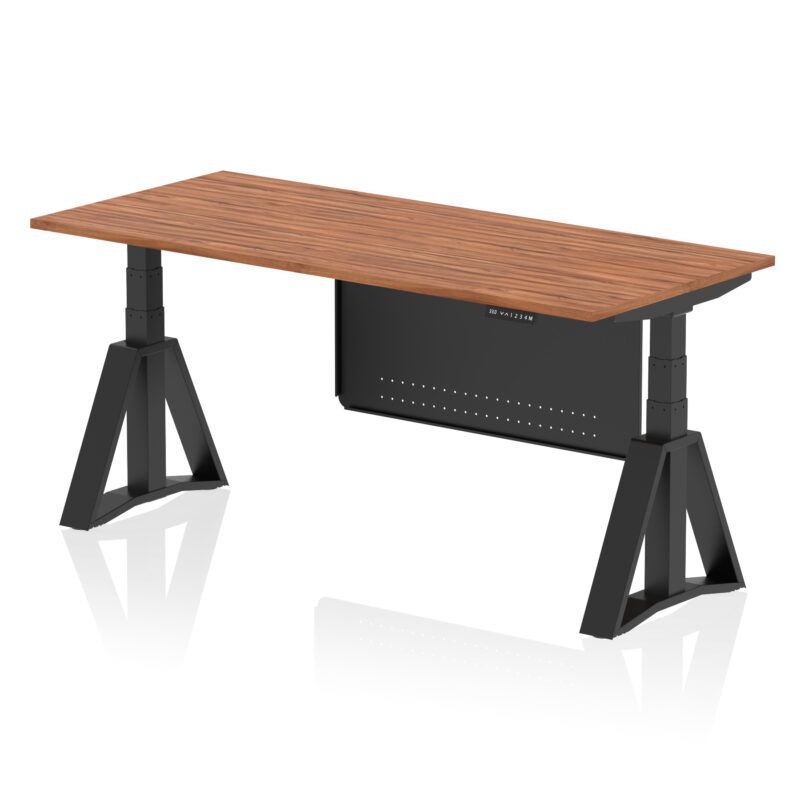 air height adjustable desk without cable ports with steel modesty panel with piste foot