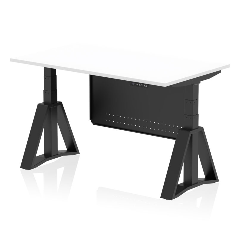 air height adjustable desk without cable ports with steel modesty panel with piste foot