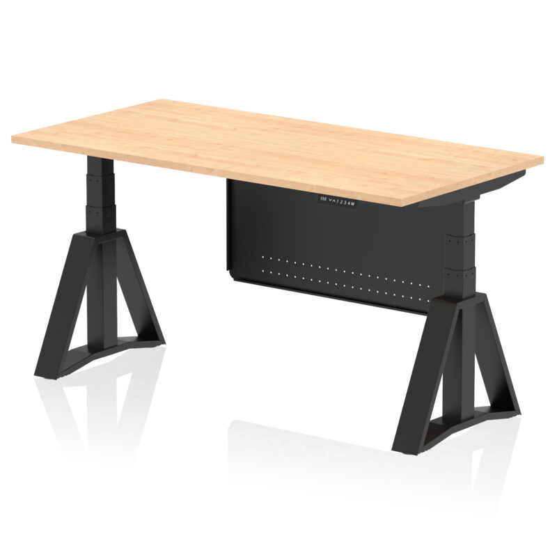 air height adjustable desk without cable ports with steel modesty panel with piste foot