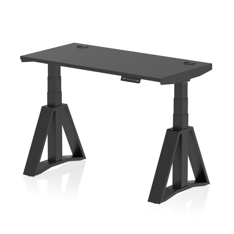 air height adjustable slimline desk with cable ports with piste foot
