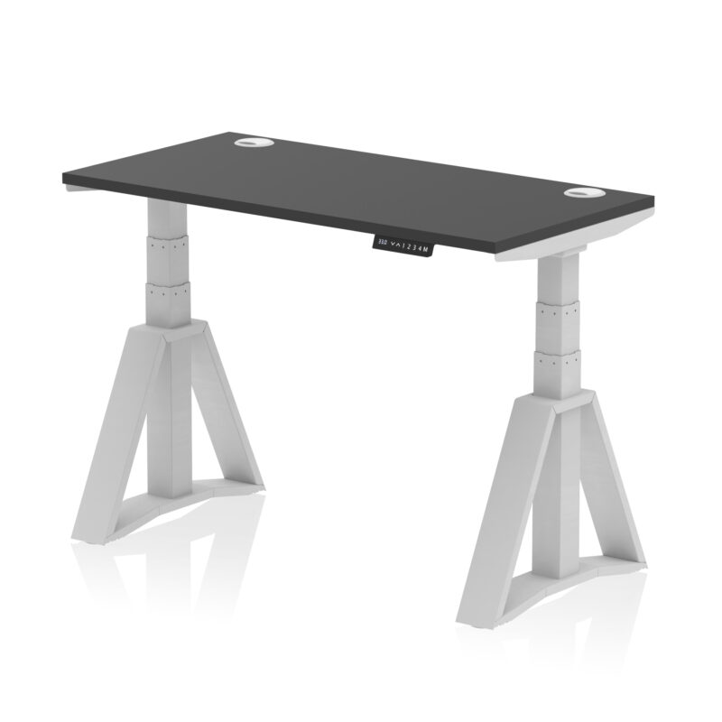 air height adjustable slimline desk with cable ports with piste foot