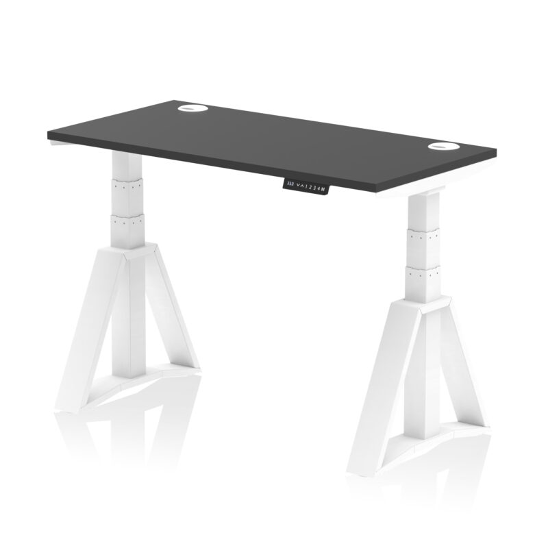 air height adjustable slimline desk with cable ports with piste foot