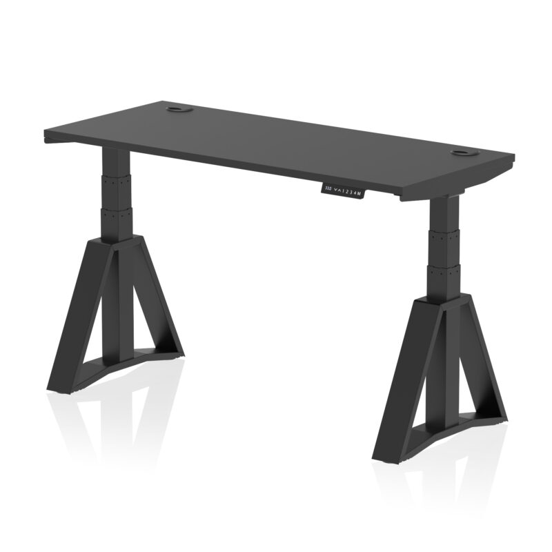 air height adjustable slimline desk with cable ports with piste foot