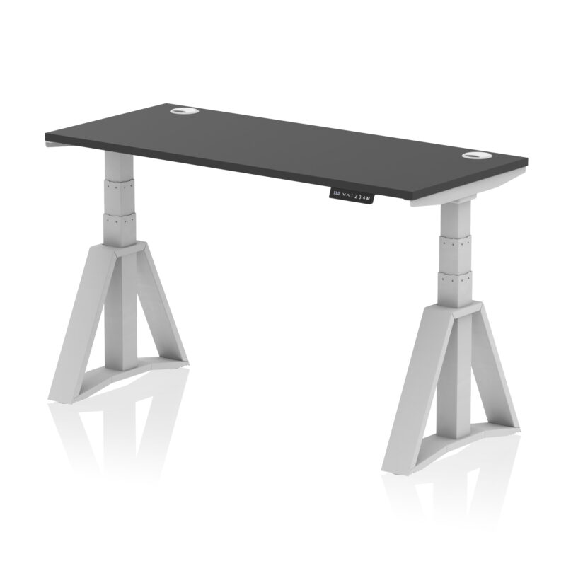 air height adjustable slimline desk with cable ports with piste foot