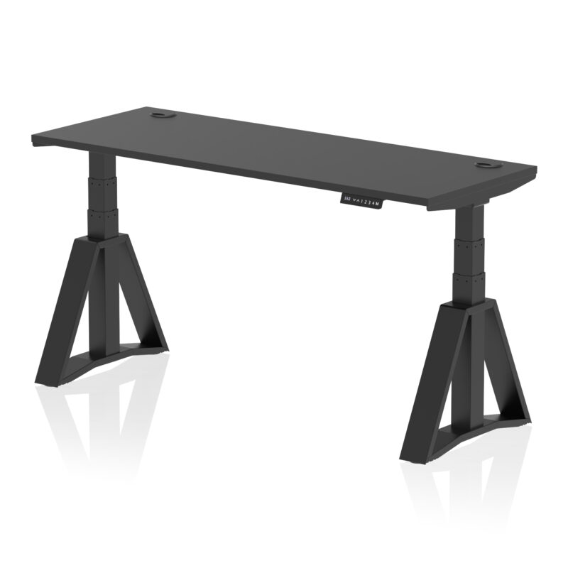 air height adjustable slimline desk with cable ports with piste foot