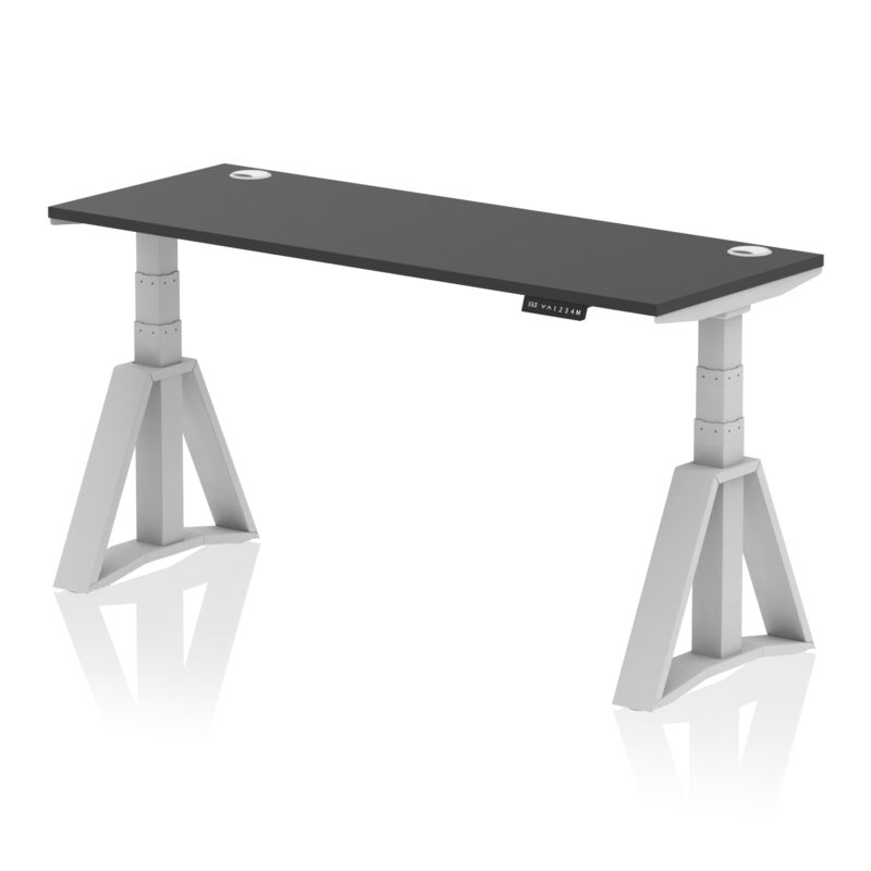 air height adjustable slimline desk with cable ports with piste foot