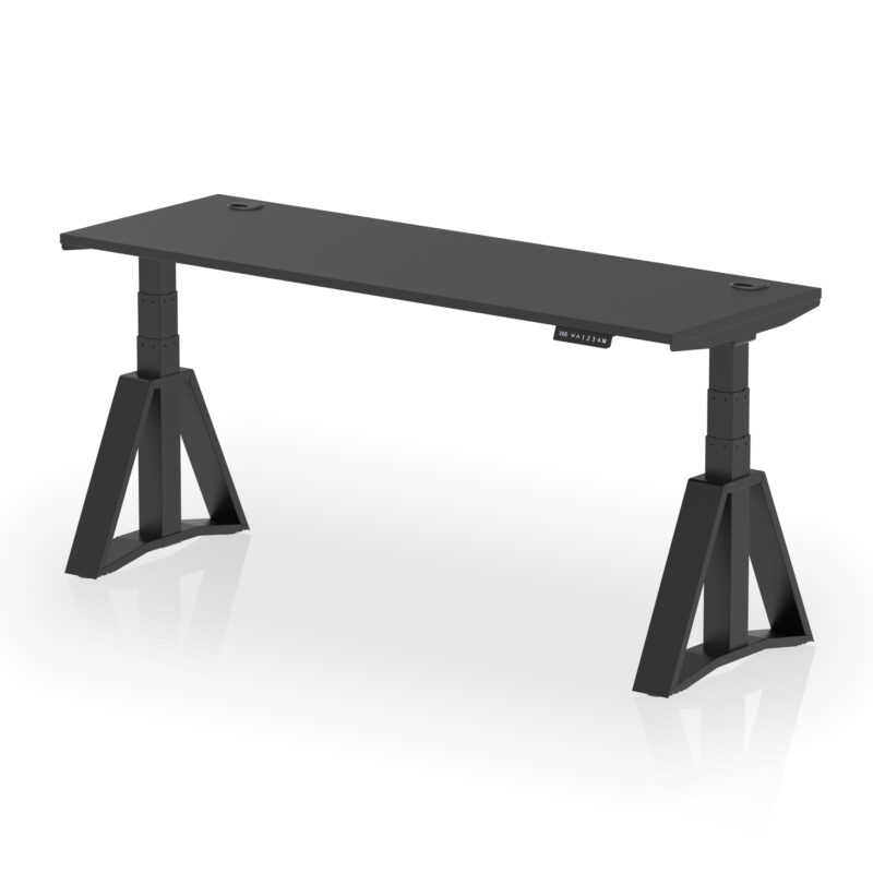 air height adjustable slimline desk with cable ports with piste foot