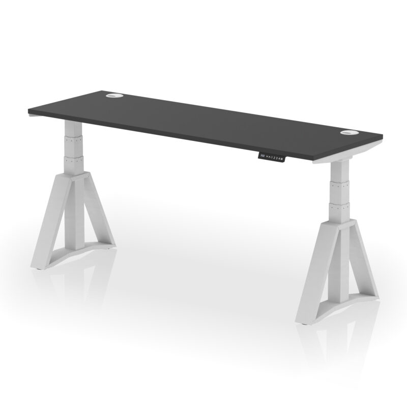air height adjustable slimline desk with cable ports with piste foot