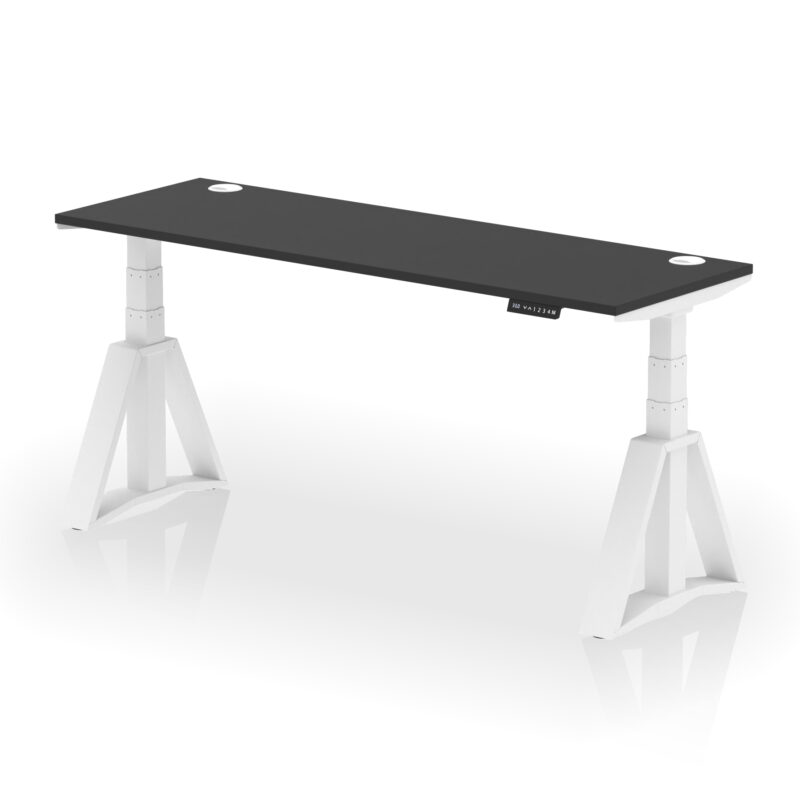 air height adjustable slimline desk with cable ports with piste foot