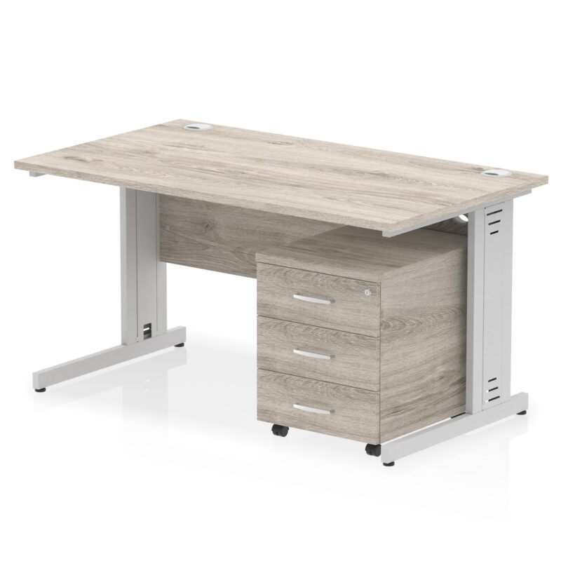 impulse 1400mm cable managed straight desk with mobile pedestal