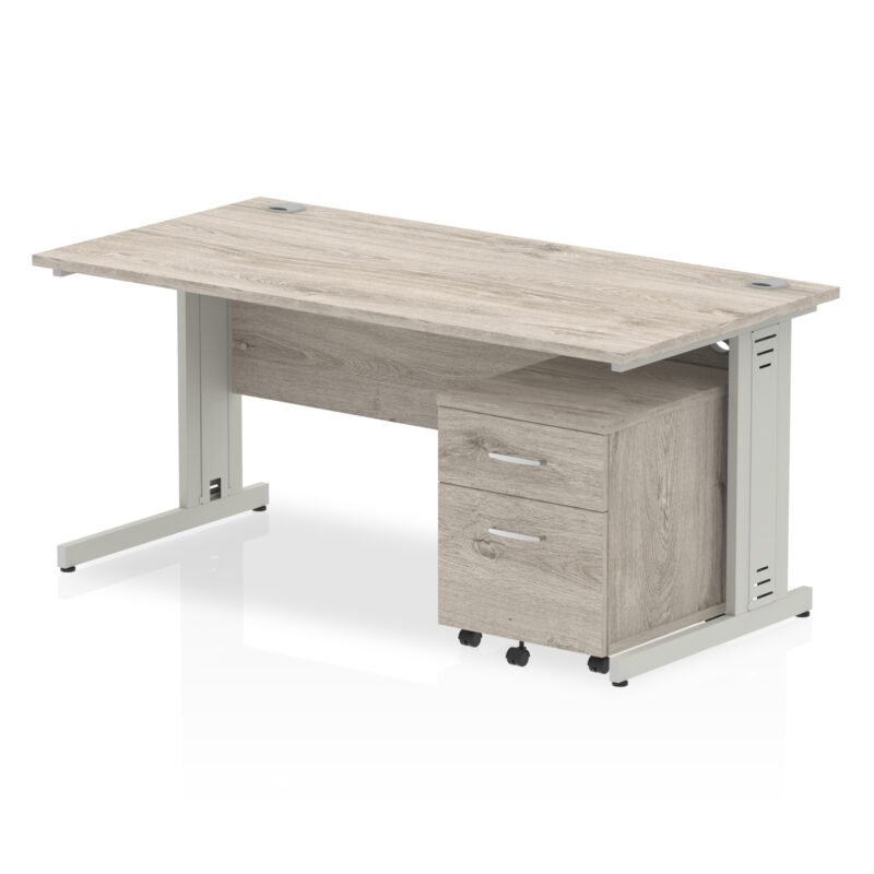 impulse 1600mm cable managed straight desk with mobile pedestal