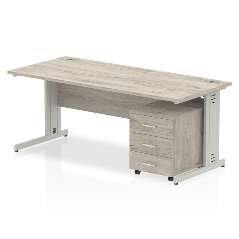 impulse 1800mm cable managed straight desk with mobile pedestal