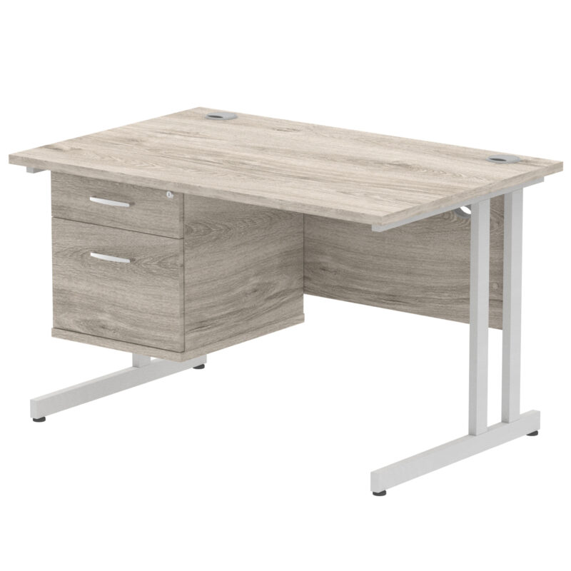 impulse 1200mm cantilever straight desk with single fixed pedestal