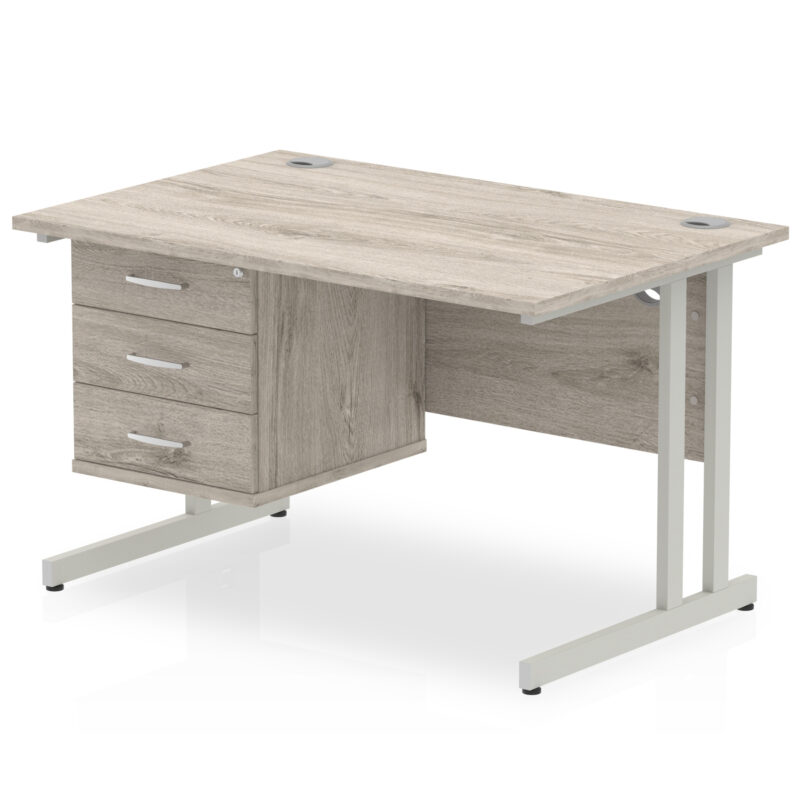 impulse 1200mm cantilever straight desk with single fixed pedestal
