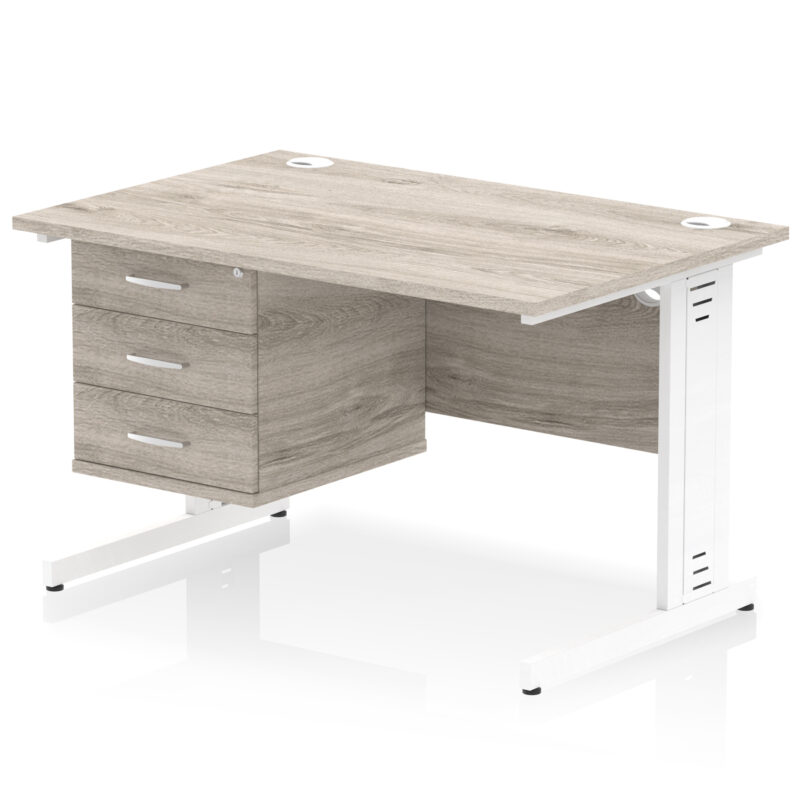 impulse 1200mm cable managed straight desk with single fixed pedestal