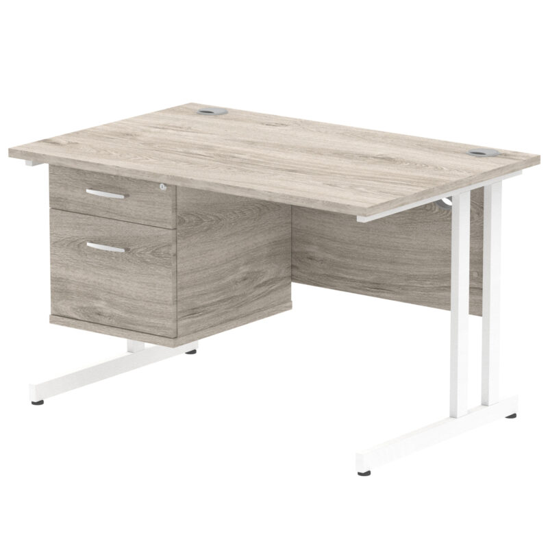 impulse 1200mm cantilever straight desk with single fixed pedestal