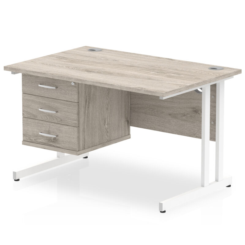 impulse 1200mm cantilever straight desk with single fixed pedestal