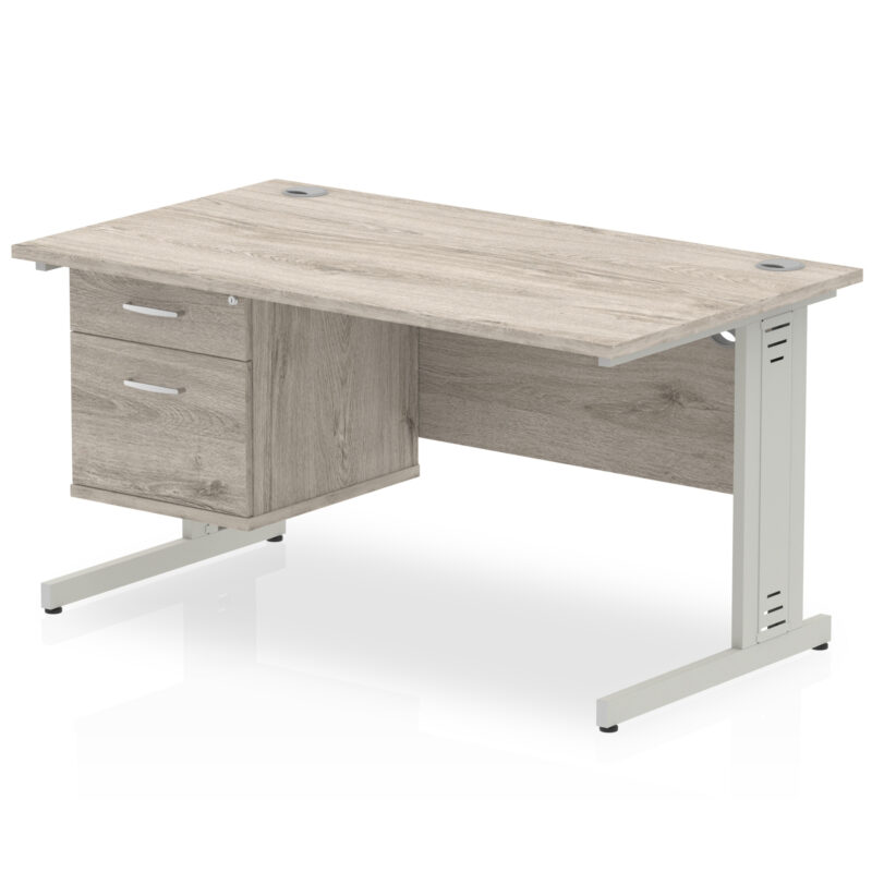 impulse 1400mm cable managed straight desk with single fixed pedestal